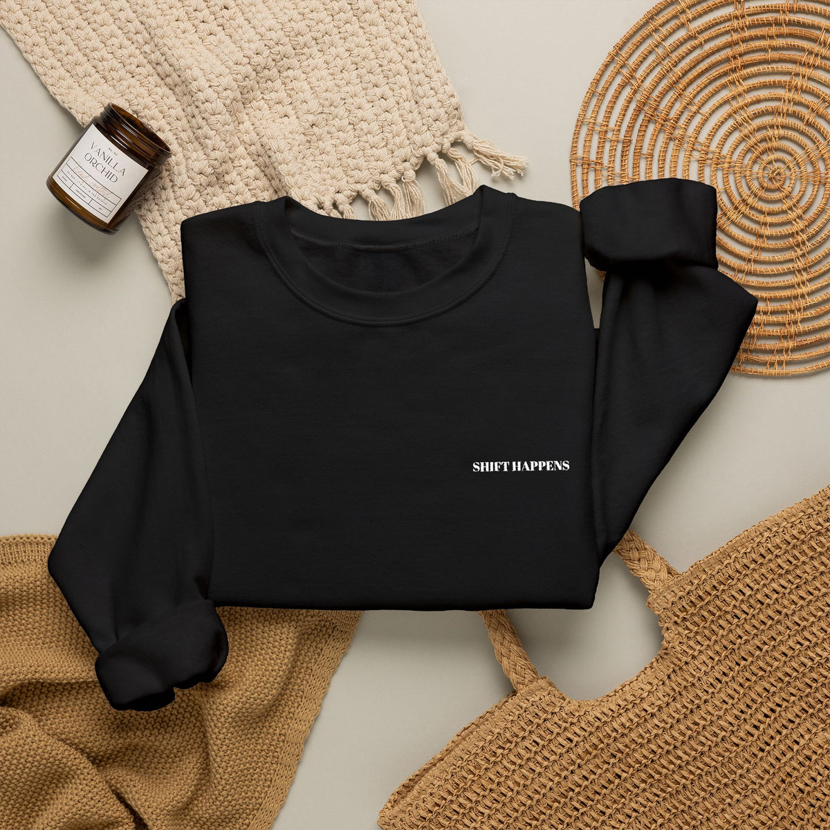 Shift Happens Embroidered Crewneck Sweatshirt