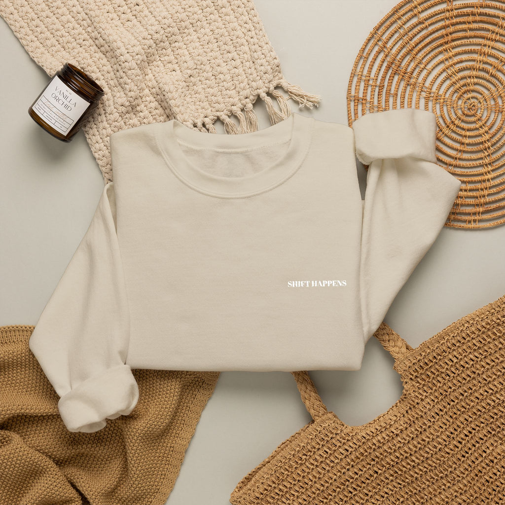 Shift Happens Embroidered Crewneck Sweatshirt